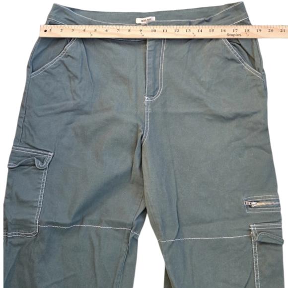 Y2K Style Wide Leg Cargo High Waist Women's Green Elastic Waist Pants Sz XL - Picture 6 of 9